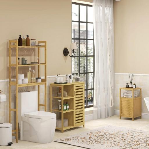 Estantería de Baño de Bambú Estantería de Almacenaje para Baño con 1 Puerta y Estante para Cocina 33x36,5x67 cm Natural [5]