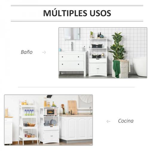 Armario de Baño con 3 Estantes Cajón y 2 Puertas Mueble de Almacenamiento de Suelo Moderno para Cocina Dormitorio Salón 60x33x122,5 cm Blanco [4]