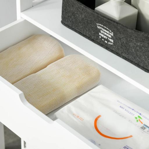 Armario de Baño con 3 Estantes Cajón y 2 Puertas Mueble de Almacenamiento de Suelo Moderno para Cocina Dormitorio Salón 60x33x122,5 cm Blanco [6]