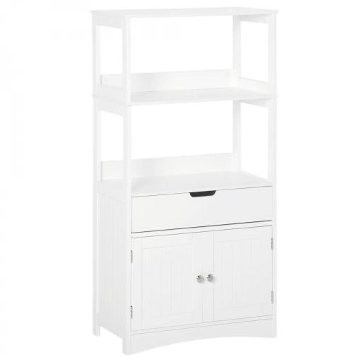 Armario de Baño con 3 Estantes Cajón y 2 Puertas Mueble de Almacenamiento de Suelo Moderno para Cocina Dormitorio Salón 60x33x122,5 cm Blanco [9]
