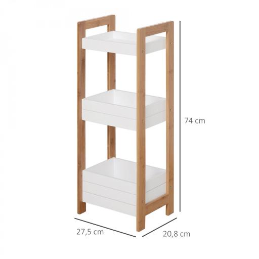 Estantería de Baño con 3 Estantes Organizador de Almacenaje Bambú para Cocina Sala de Estar Lavadero 27,5x20,8x74 cm Color Blanco y Natural [1]