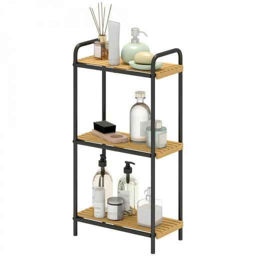 Estantería de Baño de Bambú con 3 Baldas Abiertas Diseño de Lamas y Estructura de Acero 41,5x21,5x77,5 cm Natural [9]