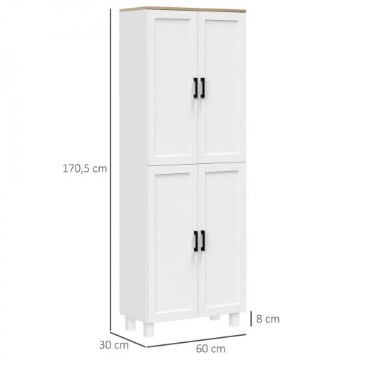 Alacena de Cocina Armario de Almacenaje Multifuncional con 4 Puertas y Estantes Ajustables 60x30x171 cm Blanco [1]