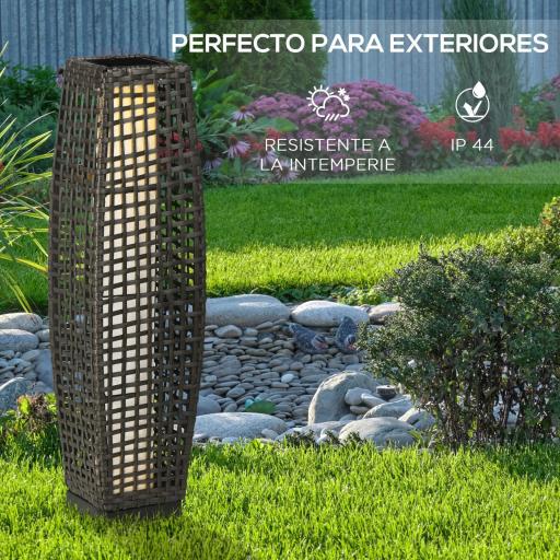 Lámpara Solar de Jardín de Ratán Sintético con Luces LED Encendido/Apagado Automático 21x21x78 cm Gris [4]