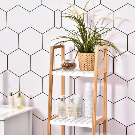 Estantería Escalera de Bambú de 4 Niveles Mueble de Almacenaje Multifuncional para Baño Salón Cocina 35x36x138,5 cm Blanco y Natural [2]