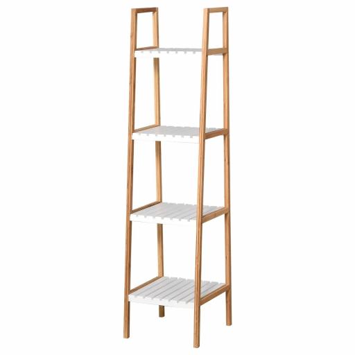 Estantería Escalera de Bambú de 4 Niveles Mueble de Almacenaje Multifuncional para Baño Salón Cocina 35x36x138,5 cm Blanco y Natural [9]