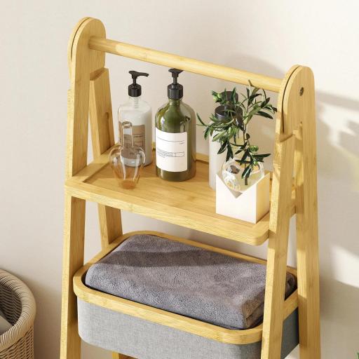 Estantería para Baño Plegable de Bambú con 2 Cestos para Ropa Sucia Estante Abierto Gris [7]