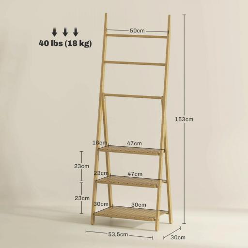 Estantería de Baño de Bambú Plegable con 3 Estantes con Barras Estantería de Madera en Forma de A 53,5x30x53 cm Natural [1]