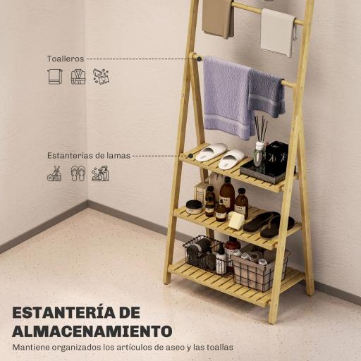 Estantería de Baño de Bambú Plegable con 3 Estantes con Barras Estantería de Madera en Forma de A 53,5x30x53 cm Natural [4]