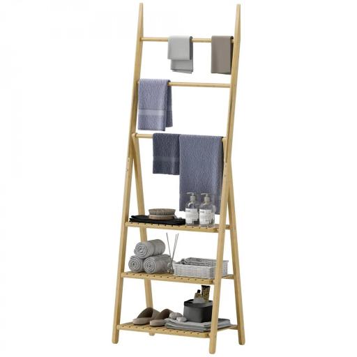 Estantería de Baño de Bambú Plegable con 3 Estantes con Barras Estantería de Madera en Forma de A 53,5x30x53 cm Natural [9]