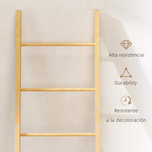 Estantería para Baño de Bambú Toallero de Pie con 3 Barras Cesto para Ropa Sucia Extraíble de 48 L Crema [3]