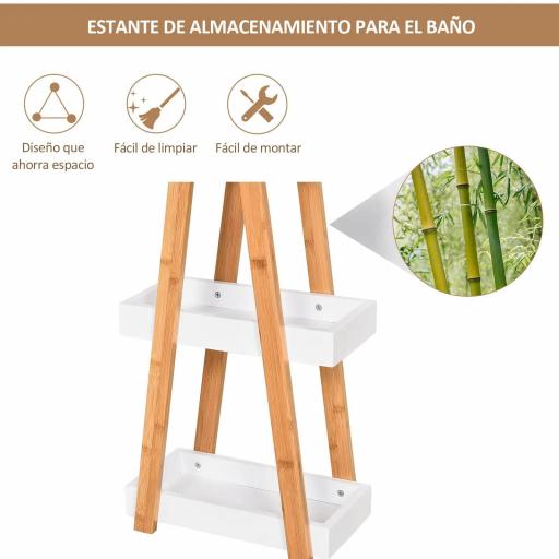 Estantería de Baño de Bambú con 3 Estantes Estantería de Almacenaje Estantería de Madera en Forma de A 30x18x81 cm Natural y Blanco [4]