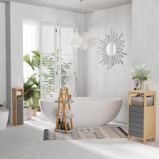 Estantería de Baño de Bambú con 3 Estantes Estantería de Madera en Forma de A 30x18x81 cm Natural y Gris [9]