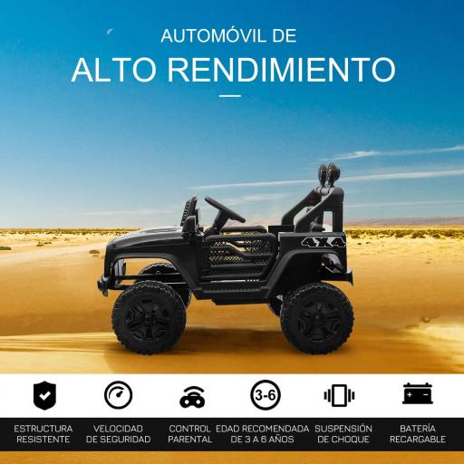 Coche Eléctrico para Niños de +3 Años Vehículo Todoterreno de Batería 12V con Control Remoto 100x65x72 cm Negro [2]
