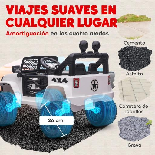 Coche Eléctrico para Niños de +3 Años Vehículo Todoterreno de Batería 12V con Control Remoto 100x65x72 cm Blanco [3]