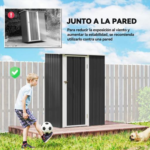 Cobertizo Exterior 1,07m² 142x86x189 cm con Puerta y Orificios de Drenaje para Almacenamiento de Herramientas Gris [6]