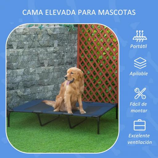 Cama Elevada para Perros Gatos Portátil Cama para Mascotas con Zona de Malla Transpirable y Tela Oxford para Interior Exterior 122x92x23 cm Azul [2]