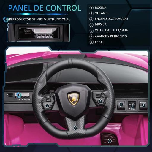 Coche Eléctrico para Niños de +3 Años Lamborghini SIAN Coche de Batería 12V con Mando a Distancia Apertura de Puerta Música MP3 USB y Faros 3-5 km/h 108x62x40 cm Rosa [5]