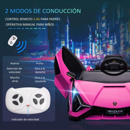 Coche Eléctrico para Niños de +3 Años Lamborghini SIAN Coche de Batería 12V con Mando a Distancia Apertura de Puerta Música MP3 USB y Faros 3-5 km/h 108x62x40 cm Rosa [2]