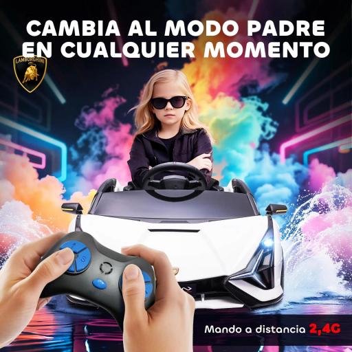 Coche Eléctrico Lamborghini SIAN 12V para Niños de +3 Años con Mando a Distancia Música MP3 USB 108x62x40 cm Blanco [5]