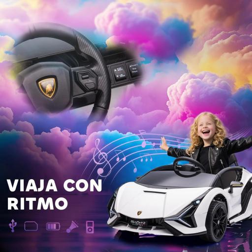 Coche Eléctrico Lamborghini SIAN 12V para Niños de +3 Años con Mando a Distancia Música MP3 USB 108x62x40 cm Blanco [1]