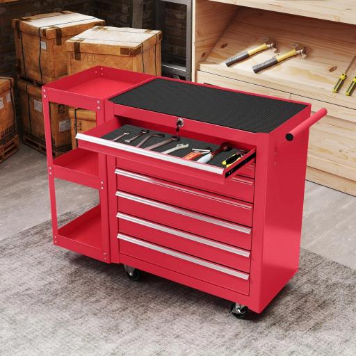 Carro de Herramientas con 7 Cajones Estantería de 3 Niveles Desmontable Sistema de Cierre Central Asa Rojo [7]