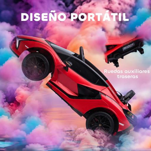 Coche Eléctrico para Niños de +3 Años Lamborghini SIAN Coche de Batería 12V con Mando a Distancia Apertura de Puerta Música MP3 USB y Faros 3-5 km/h 108x62x40 cm Rojo [6]