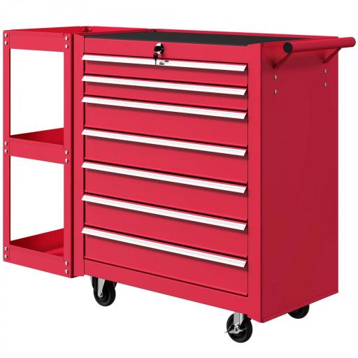 Carro de Herramientas con 7 Cajones Estantería de 3 Niveles Desmontable Sistema de Cierre Central Asa Rojo [9]