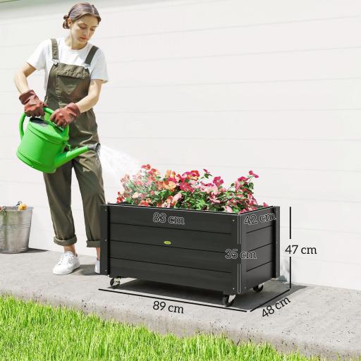 Jardinera de Madera de Exterior con Orificios de Drenaje y Tela no Tejida para Flores Plantas 89x48x47 cm Negro [1]