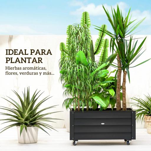 Jardinera de Madera de Exterior con Orificios de Drenaje y Tela no Tejida para Flores Plantas 89x48x47 cm Negro [2]