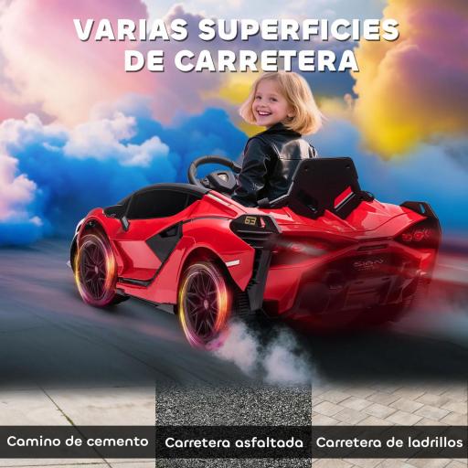 Coche Eléctrico para Niños de +3 Años Lamborghini SIAN Coche de Batería 12V con Mando a Distancia Apertura de Puerta Música MP3 USB y Faros 3-5 km/h 108x62x40 cm Rojo [7]