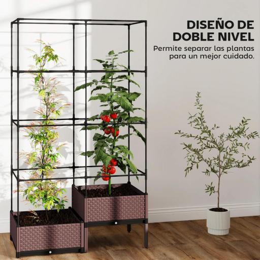 Jardinera con Enrejado Metálico para Plantas Trepadoras 2 Macetas de PP con Orificios de Drenaje 100x50x174 cm Negro [4]