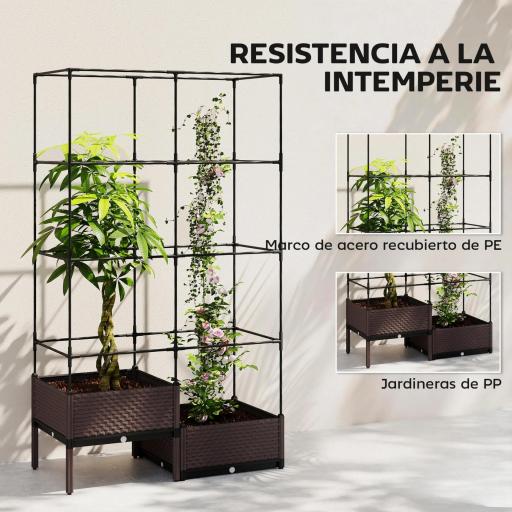 Jardinera con Enrejado Metálico para Plantas Trepadoras 2 Macetas de PP con Orificios de Drenaje 100x50x174 cm Negro [7]