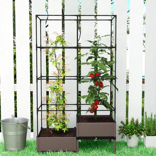 Jardinera con Enrejado Metálico para Plantas Trepadoras 2 Macetas de PP con Orificios de Drenaje 100x50x174 cm Negro [6]