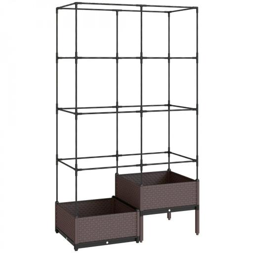 Jardinera con Enrejado Metálico para Plantas Trepadoras 2 Macetas de PP con Orificios de Drenaje 100x50x174 cm Negro [10]