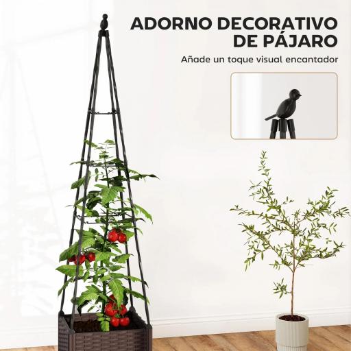 Jardinera con Enrejado Metálico para Plantas Trepadoras Maceta de PP con Orificios de Drenaje y Tapones 40x40x175 cm [3]