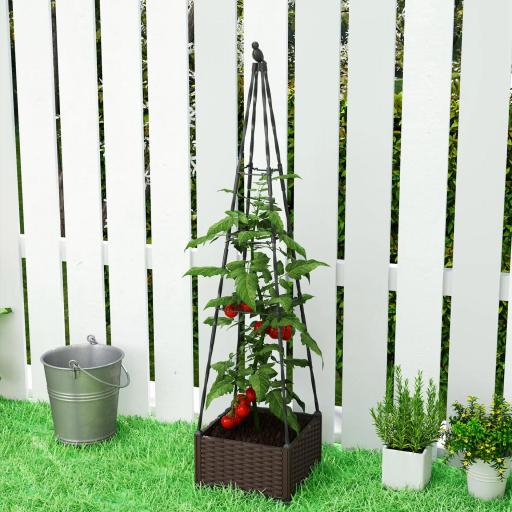 Jardinera con Enrejado Metálico para Plantas Trepadoras Maceta de PP con Orificios de Drenaje y Tapones 40x40x175 cm [6]