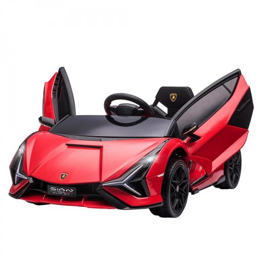 Coche Eléctrico para Niños de +3 Años Lamborghini SIAN Coche de Batería 12V con Mando a Distancia Apertura de Puerta Música MP3 USB y Faros 3-5 km/h 108x62x40 cm Rojo [8]