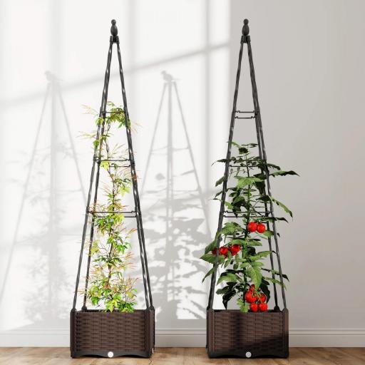 Jardinera con Enrejado Metálico para Plantas Trepadoras Maceta de PP con Orificios de Drenaje y Tapones 40x40x175 cm [7]