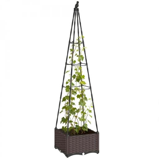 Jardinera con Enrejado Metálico para Plantas Trepadoras Maceta de PP con Orificios de Drenaje y Tapones 40x40x175 cm [8]