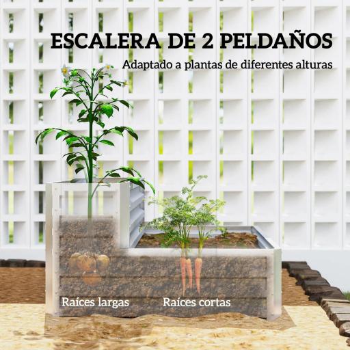 Jardinera Exterior de Acero Galvanizado con Diseño de Escalera Base Abierta para Cultivos Plantas 120x101x58 cm Plata [2]