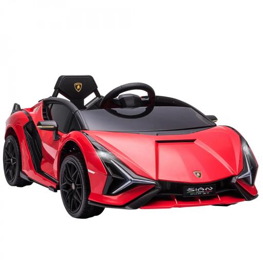 Coche Eléctrico para Niños de +3 Años Lamborghini SIAN Coche de Batería 12V con Mando a Distancia Apertura de Puerta Música MP3 USB y Faros 3-5 km/h 108x62x40 cm Rojo [9]