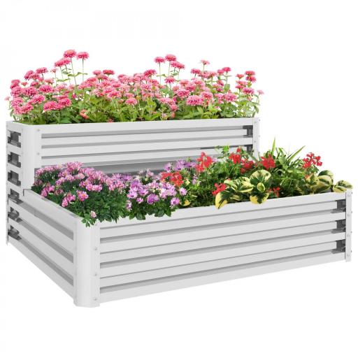 Jardinera Exterior de Acero Galvanizado con Diseño de Escalera Base Abierta para Cultivos Plantas 120x101x58 cm Plata [8]