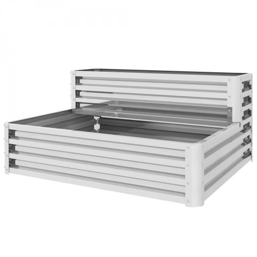 Jardinera Exterior de Acero Galvanizado con Diseño de Escalera Base Abierta para Cultivos Plantas 120x101x58 cm Plata [9]