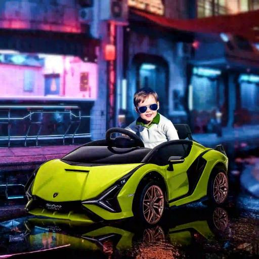 Coche Eléctrico para Niños de +3 Años Lamborghini SIAN Coche de Batería 12V con Mando a Distancia Apertura de Puerta Música MP3 USB y Faros 3-5 km/h 108x62x40 cm Verde