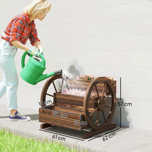 Jardinera de Madera Macetero Exterior de 3 Niveles Diseño de Escalera Orificios de Drenaje 61x62x57 cm Carbonizado [1]