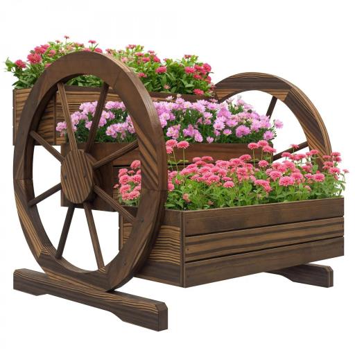 Jardinera de Madera Macetero Exterior de 3 Niveles Diseño de Escalera Orificios de Drenaje 61x62x57 cm Carbonizado [9]