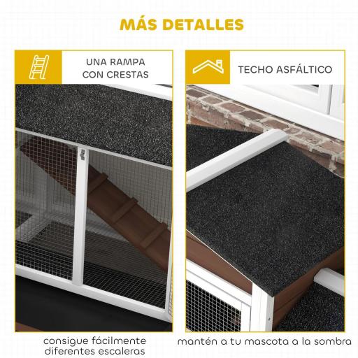 Conejera Exterior 157,4x53x99,5cm Jaula para Conejos Grande con Ruedas Techo Asfáltico Bandeja Extraíble y Rampa Marrón [4]