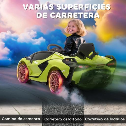 Coche Eléctrico para Niños de +3 Años Lamborghini SIAN Coche de Batería 12V con Mando a Distancia Apertura de Puerta Música MP3 USB y Faros 3-5 km/h 108x62x40 cm Verde [2]