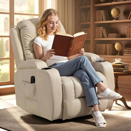 Sillón de Masaje Giratorio Sillón Relax Reclinable con 8 Puntos de Masaje Función de Calefacción 82x99x103 cm Crema